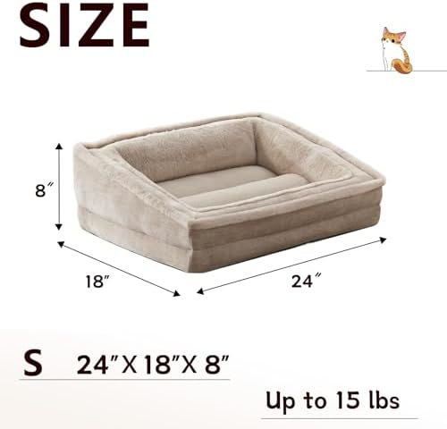 Laojin Balhen Cat Couch for Pets, Washable Cat Beds for Indoor Cats, Super Soft Plush Supportive Dog Couch Bed for Puppy and Kitten with Anti-Slip Bottom, 24inch, Beige