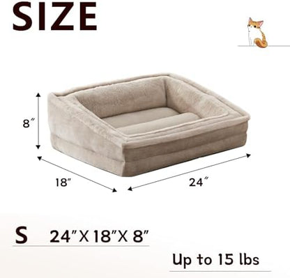 Laojin Balhen Cat Couch for Pets, Washable Cat Beds for Indoor Cats, Super Soft Plush Supportive Dog Couch Bed for Puppy and Kitten with Anti-Slip Bottom, 24inch, Beige