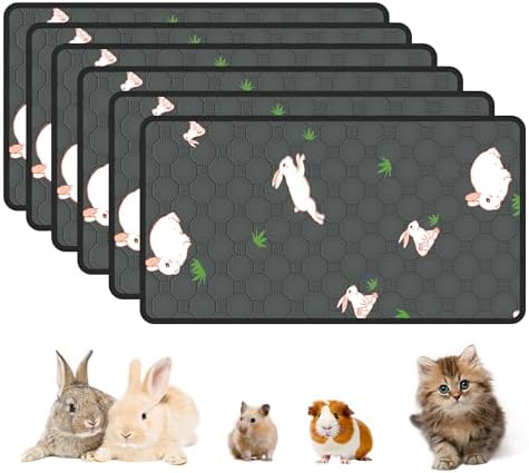6-Pack Guinea Pig Cage Liner, 16in x 30in Fast Absorption Washable Bedding Pee Pads for Dogs Puppy Rabbit Small Animal Cage Mat, Leakproof & Non-Slip