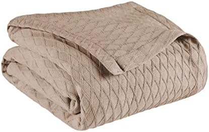 Superior Diamond Weave Blanket, 100% Cotton Cover for Home, Couch, Bed, Soft, Warm Blankets, Boho Aesthetic, Comfy, Cozy, and Cute Covers, Decorative Bedding Essentials, King, Khaki