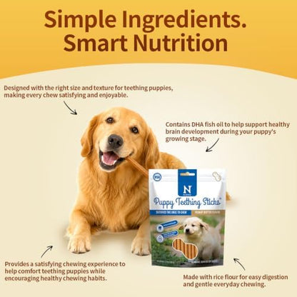 N-Bone Puppy Teething Sticks, Peanut Butter Flavor, Natural Puppy Chew Sticks & Teething Treats, SQF Certified, Made with Rice Flour for Easy Digestion, Calcium Enriched (3.7oz)