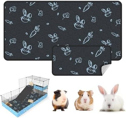 Washable Guinea Pig Bedding for 2 Story Guinea Pig Cages, Fast Absorption Reusable Guinea Pig Cage Liner, No Shrunk, Anti-Slip Bottom, Leak-Proof Pee Pad Mat, 12” x 24” & 24” x 48” (Navy)