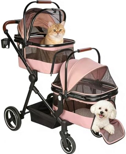 Foldable Double Pet Stroller for 2 Small Medium Cats Dogs