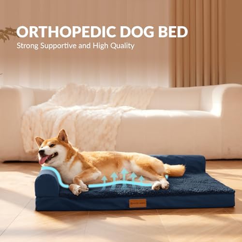 Patas Lague Orthopedic Large Dog Bed Washable Pet Sofa Bed 36X24 Navy Blue