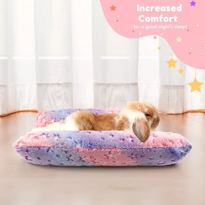 Rabbit Bed with Pillows, Dual-Sided 17"x15" Washable Lounger Pad