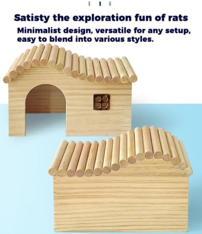 Guinea Pig Wood Hideout Hut with Window Small Animal Wooden House for Chinchilla Squirrel Hedgehog Fancy Rat Hamster (Large)