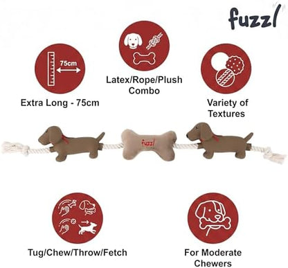 Fuzzl Sizzles Tugga Dachshund Rope Toy for Puppies and Small Medium Dogs