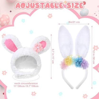 Weewooday 3 Set Dog Bunny Ears Easter Costume, Dog Headband Cat Rabbit Ear Hat Cute Pet Bow Collar Puppy Tail for Pet Easter Party Costume Accessories Supplies(Flower)