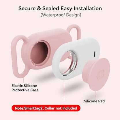 Waterproof Silicone Case Holder for Galaxy Smarttag2, 2 Pack Pet Dog Cat Collars, Anti-Lost Scratch Resistant Holder Accessory Protective Cover for Samsung Galaxy Smart tag2 (Pink/Blue)