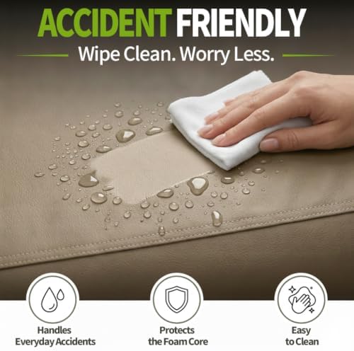 Waterproof Leather Dog Bed Crate Pad, Durable Brown Pet Mattress for Medium Dogs Pet Beds with Wipeable Covers, Easy to Clean Washable Mat for Cage