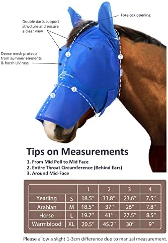 Harrison Howard Horse Fly Mask Long Nose with Ears Signature Blue Warmblood Extra Large