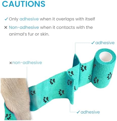 WePet Pet Wrap, Self-Adhesive, Only Sticks to Itself, Non-Woven Tape for Dog Legs, Paws, Wounds, First Aid Cohesive Gauze for Horse, Cat, Bird, Animal, 6 Rolls, 2 Inch, Pawprints A