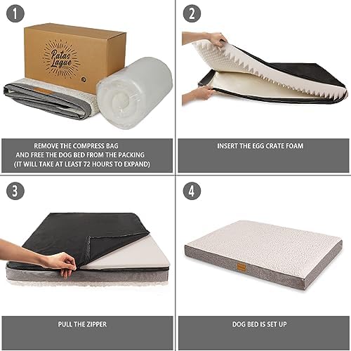 Patas Lague Orthopedic Large Dog Bed Washable Pet Sofa Mat 56''X40'' Grey