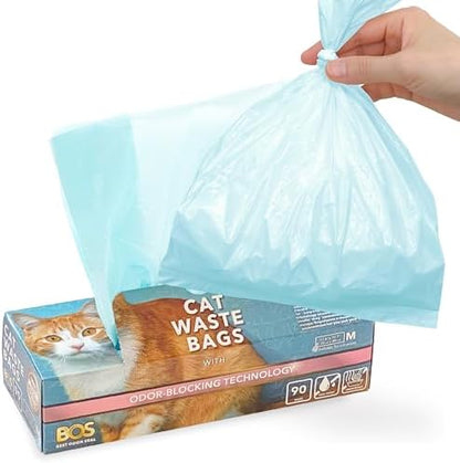 Best Odor-Sealing Cat Poop Bags, BOS for Pet Waste & Kitty Litter - Disposal Bags - Scent & Smell Free (90 bags) [Size: M, Color: Light blue] NOT a litter box liner (Pack of 1)