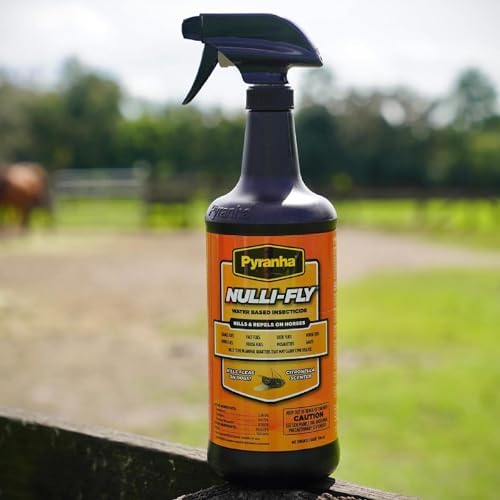 Pyranha Nulli-Fly Horse Fly Spray – Water-Based Formula for Sensitive Skin, Kills and Repels Flies, Gnats, Lice, Ticks, Ready to Use, Citronella Scent