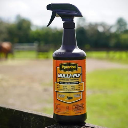 Pyranha Nulli-Fly Horse Fly Spray – Water-Based Formula for Sensitive Skin, Kills and Repels Flies, Gnats, Lice, Ticks, Ready to Use, Citronella Scent