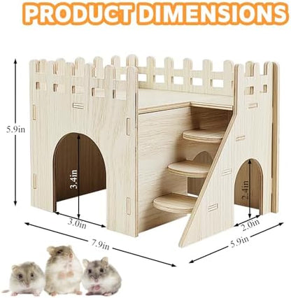 Hamster House,Tiny House with Slide House, Double-Decker Hut, Hamsters Cage Accessories,Small Animal Habitat Decor for Hamsters