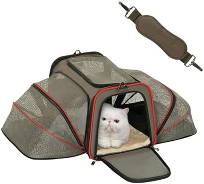 Petsfit Airline Approved Expandable Large Cat Carrier Small Dog Carrier, 17" x 11" x 11" Collapsible Portable Soft-Sided Airplane Pet Carrier Bag with Two Extension, Fit for Outdoor Use