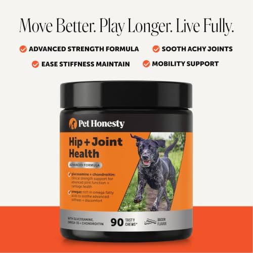 Pet Honesty Advanced Hip and Joint Supplement for Dogs, Bacon, 90 Count