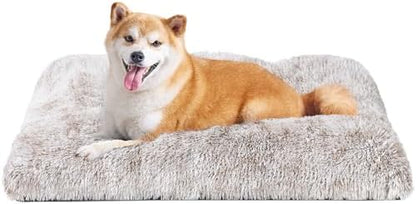 EHEYCIGA Fluffy Dog Crate Bed for Large Dogs, Plush Faux Fur Pad, Brown