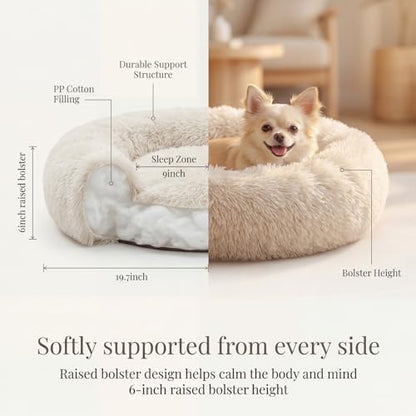 nononfish Puppy Bed for Small Dogs,Calming Donut Round Pet Bed