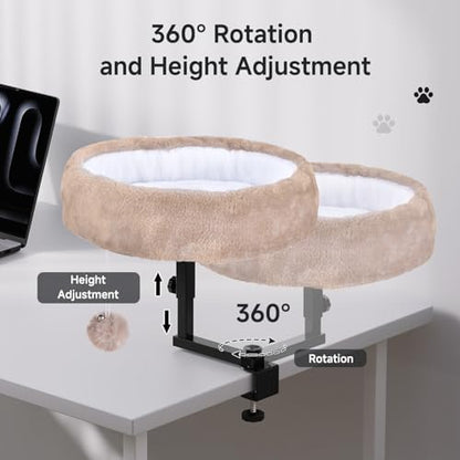 Chumajor Cat Desk Bed, 360° Rotating & Adjustable Cat Bed, 50 lbs, Brown