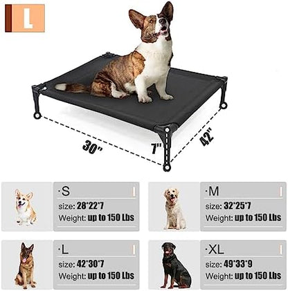 Garnpet Elevated Dog Bed for Large Dogs, Raised Dog Cot Fits Up to 120 LBs, Heavy Duty Pet Cots with Durable Supportive Teslin Recyclable Washable Mesh, Indoor & Outdoor Pet Bed, Brown