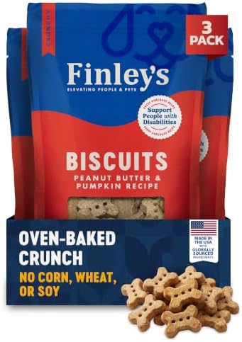 Finley's Crunchy Dog Biscuits, Peanut Butter Pumpkin, 12oz, 3 Pack