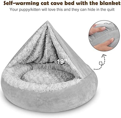 JOEJOY Dog Beds for Small Medium Dogs, Cozy Cuddler Luxury Puppy Pet Bed with Blanket Attached, Donut Round Calming Anti-Anxiety Dog Burrow Cave Bed - Anti-Slip Bottom and Machine Washable 26 inch
