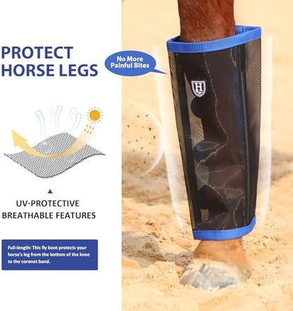 Harrison Howard Loose-Fitting Horse Fly Leggings Breathable, Tear-Resistant Fine Mesh Leg Guards Stay-on Comfortable Fly Boots (Set of 4)