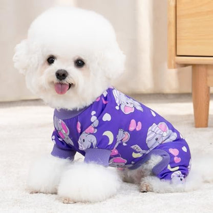 XPUDAC 4 Pieces Dog Pajamas Soft Strechy Puppy Onesies Pet Clothes for Small Medium Dogs Boy Girl Cat Pet Outfit, 153-S