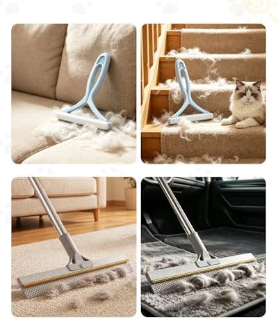 Pet Hair Remover for Carpet, 54 Inch Adjustable Long Handle Carpet Rake for Pet Hair Removal, 3 Piece Dog Hair Carpet Rake and Carpet Scraper Tool for Rugs, Couch, Stairs, Furniture