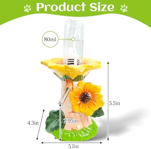 BNOSDM Hamster Water Bottle No Drip Ceramic Hamster Water Bottle for Glass Tank - 80ML Water Dispenser with Yellow Sunflower Stand Holder for Syrian Hamsters Dwarf Hamsters Mice Gerbils