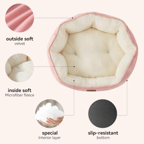 Asvin Medium Dog Bed for Medium Dogs, Cat Beds for Indoor Cats, Pet Bed for Puppy and Kitty, Extra Soft & Machine Washable with Anti-Slip & Water-Resistant Oxford Bottom, Pink, 25 inches