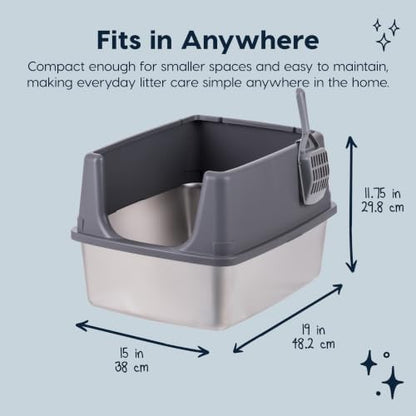 IRIS USA Stainless Steel Litter Box Enclosed High Sided for Cats