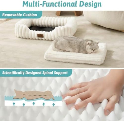 Orthopedic Dog Bed for Small Dogs & Cats - Washable Rectangle Pet Bed with Anti-Slip Bottom, Soft Calming Cat & Puppy Bed for Indoor Pets (25"x21"x6", Cream)