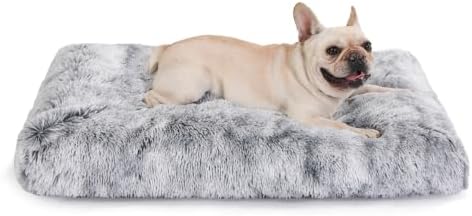 Bedfolks Waterproof Dog Crate Bed, Plush With Removable Washable Cover, Faux Fur Crate Pad for Medium Dogs, Fluffy Kennel 29"x21", Dark Grey