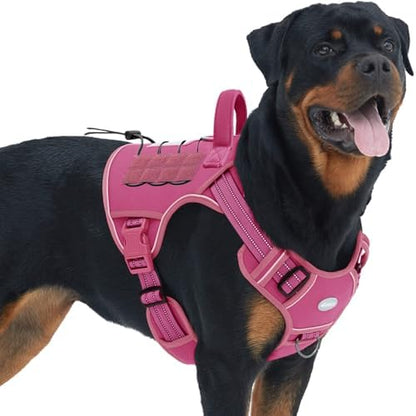 Auroth Tactical Dog Harness for Large Dogs No Pull Adjustable Pet Harness Reflective K9 Working Training Easy Control Pet Vest Military Service Dog Harnesses Rose Red L