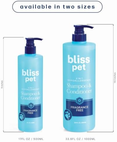 Bliss Pet Fragrance Free Dog Shampoo Conditioner and Detangler, 33.8 Fl Oz