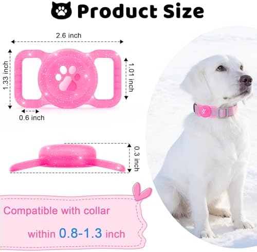 SANKALA Luminous Airtag Dog Collar Holder, Pink Glitter, 1 Pack