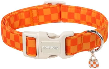 DOGWONG Autumn Plaid Dog Collar, Orange Checked Cute Girl Dog Collar,Orange Plaid Dogs Collars for Small Medium Dogs, Neck 11-16 inches