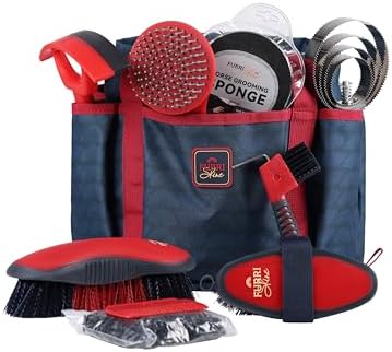 Horse Grooming Kit, 9 Piece Grooming Brush Set with Silicone Curry Comb for Bathing & Shedding Shadowberry
