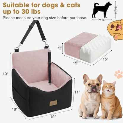 JOEJOY Dog Car Seats for Small Medium Dogs Under 35lbs, Dog Booster Seat with Detachable Washable Cover and Cushion, Memory Foam Pet Car Seat with Safety Belt and Storage Pockets (BP)