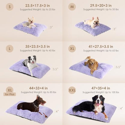 EHEYCIGA Fluffy Dog Crate Bed for Large Dogs, Plush Faux Fur Pad, Purple