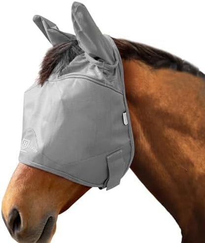Harrison Howard UV-Proof Multi-Function Fabrics Thick Fleece Padding Horse Fly Mask Half Face with Ears Original Grey Yearling Small