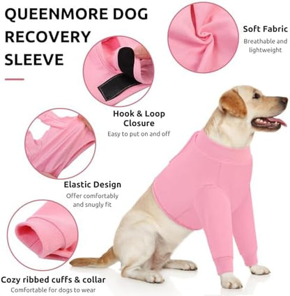 Queenmore Recovery Sleeve for Dogs Front Leg, Dog Recovery Sleeves, Dog Surgical Recovery Suit Female, Pet Elbow Protector Cone Collar Alternatives, Pink, XS