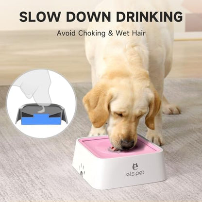 ELS PET Water Bowl for Cats & Dogs 2L, No Spill Slobber Stopper, Slow Drink