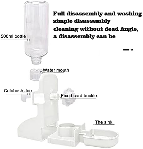 HERCOCCI Rabbit Hay Food Bin Feeder and Bunny Water Bottle Set, Hay Food Feeder Bowls Manger Rack with 500ml Hanging Water Dispenser Prevent Knock Over for Rabbit Guinea Pig Chinchilla (Large, White)
