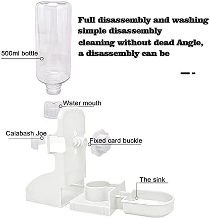 HERCOCCI Rabbit Hay Food Bin Feeder and Bunny Water Bottle Set, Hay Food Feeder Bowls Manger Rack with 500ml Hanging Water Dispenser Prevent Knock Over for Rabbit Guinea Pig Chinchilla (Large, White)