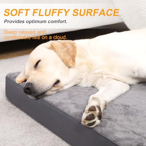 KSIIA Orthopedic Dog Bed for Large Dogs with Waterproof, Dark Grey, 35x22